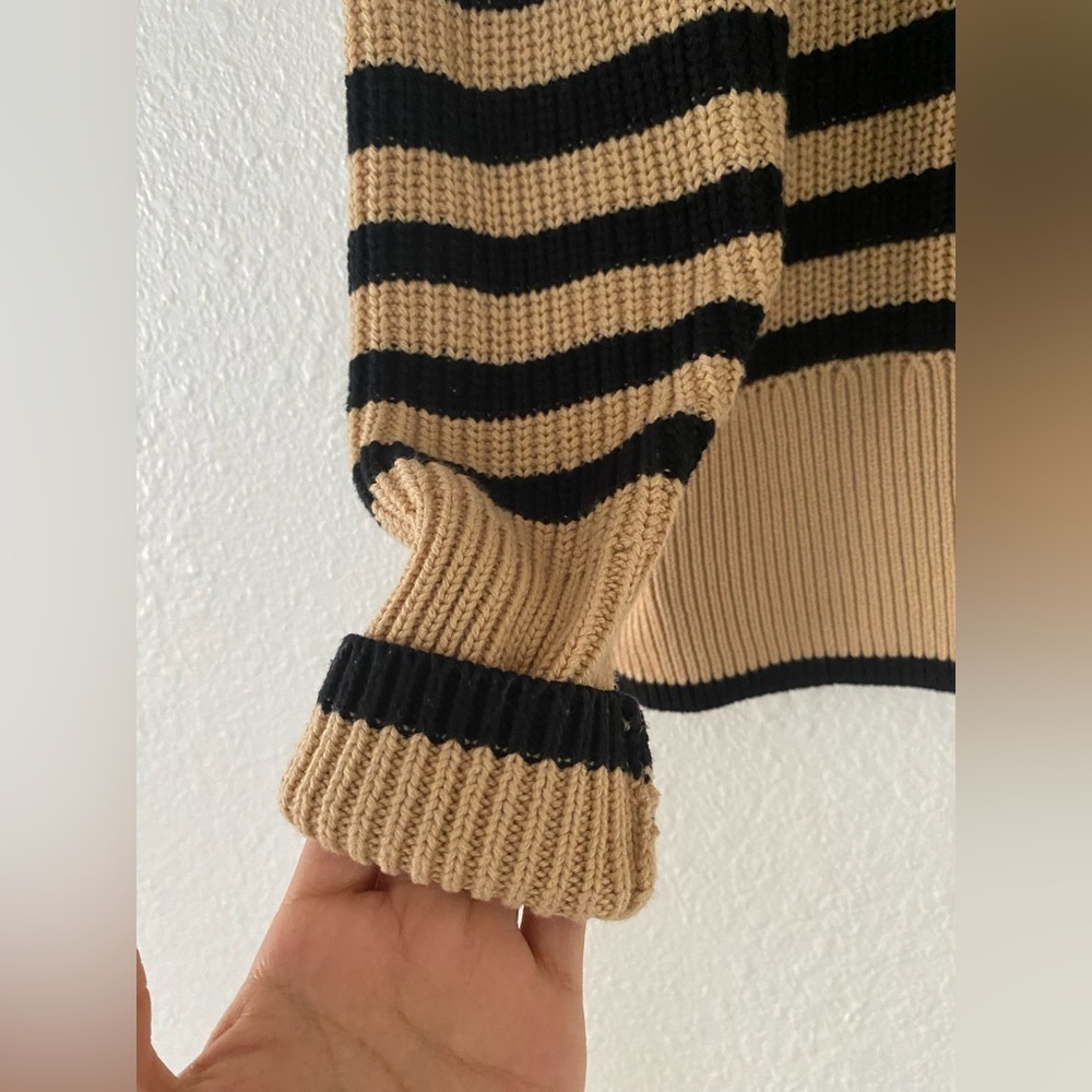 Cabi winter turtleneck Striped Black and Tan Sweater - Picture 4 of 5